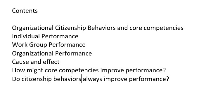 core competencies and performance - contents