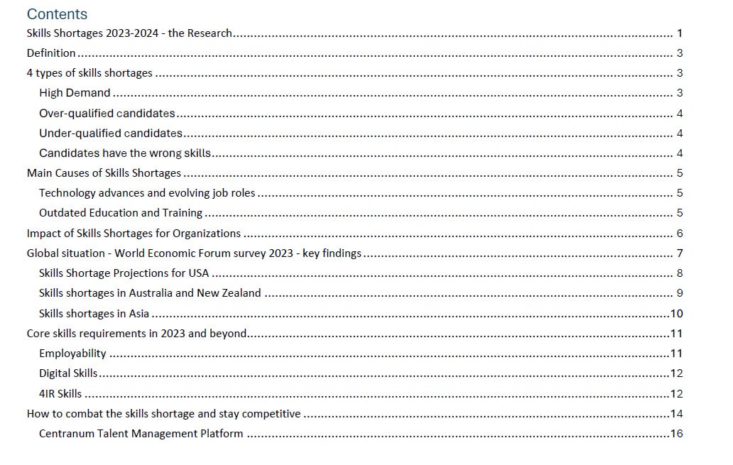 Skills Shortages Article - contents